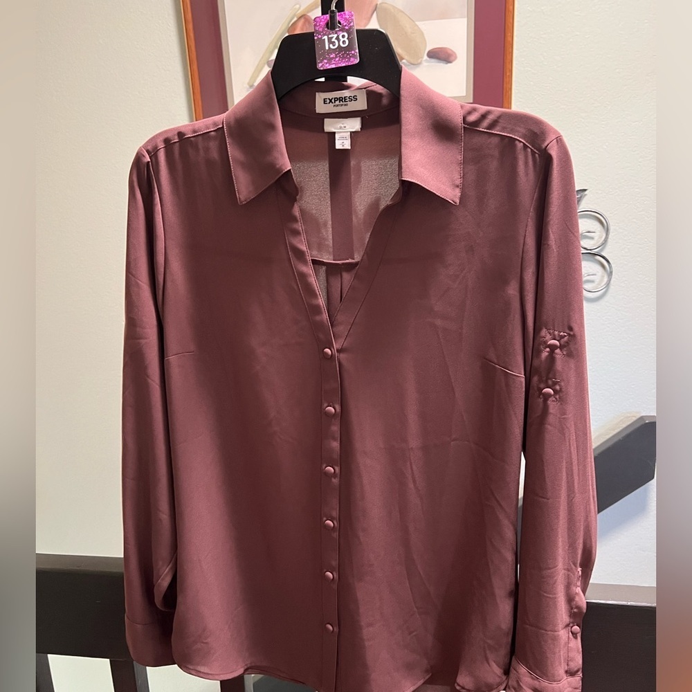 Express Women's Chocolate Brown Adjustable Long Sleeve  Blouse #138